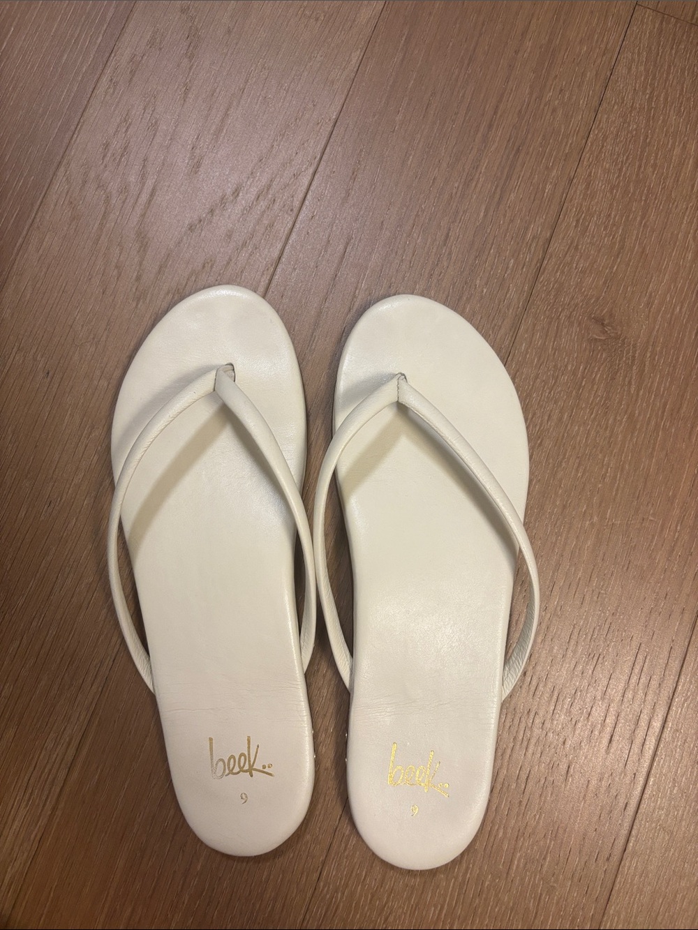 beek Ivory Leather Flip Flop Sandals